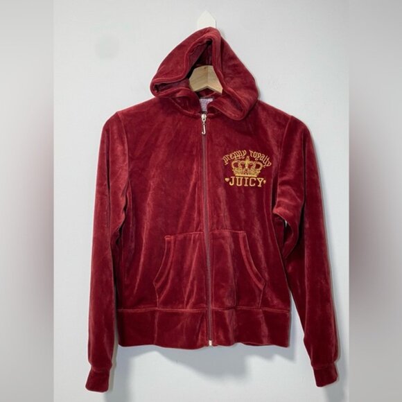 Juicy Couture Velour Zip Hoodie Garnet Red Classic Preppy Royal - Size L - Picture 2 of 8